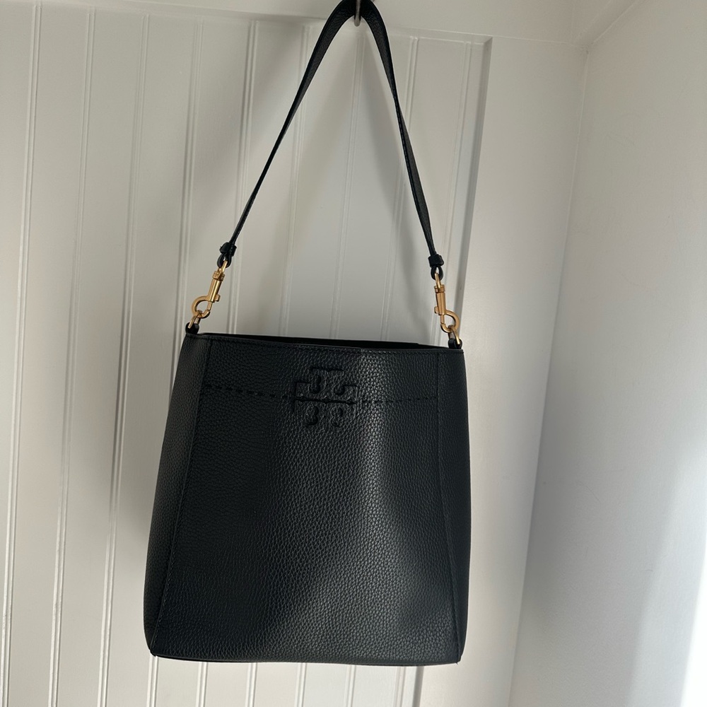 Black Pebbled Tory Burch Hobo Shoulder Bag